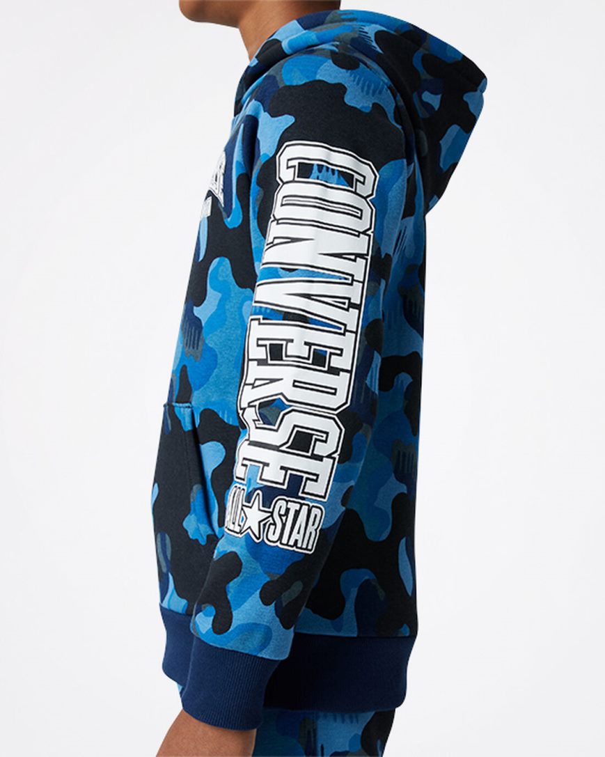 Moletom Com Capuz Converse Camo Pullover Menino Azul Marinho | PT B070T94